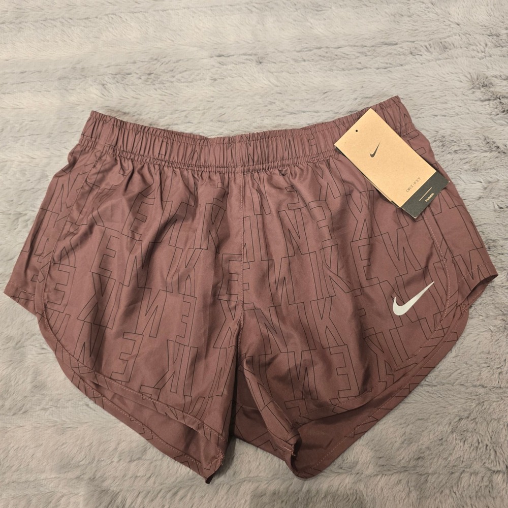 Nike Dri-FIT Womens Running Shorts Mauve Plum NIKE Print DD4943-646 Size M NEW